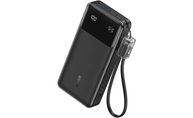 Anker Power Bank, 20,000mAh Portable Charger With 30W Max PD Fast Charging, 3-way Output, Digital Display, Eco Friendly Design, 2 x USB-C & USB-A Ports - Black